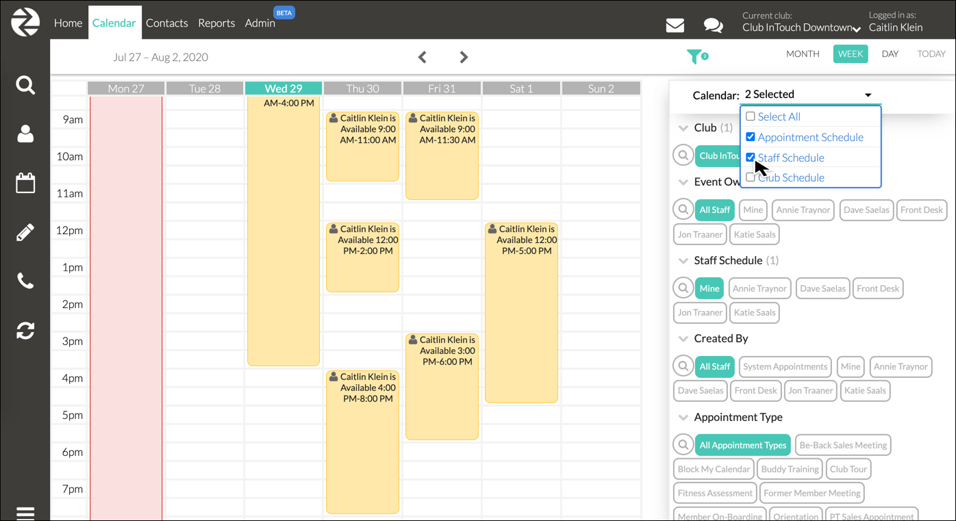 Calendar and Availability Schedules InTouch Help Center